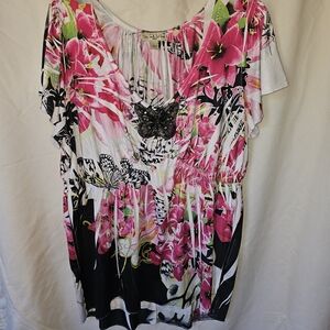 Live and Let Live Pink and Black Floral Blouse